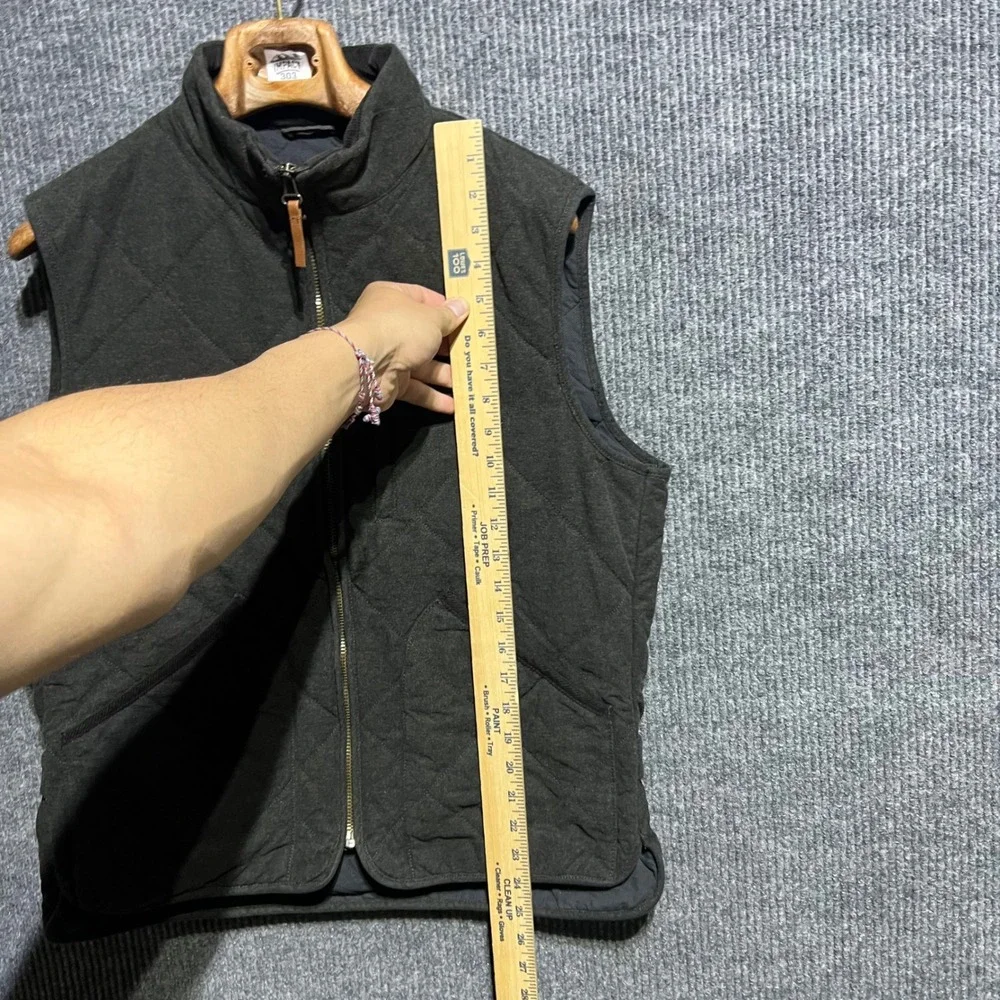 J Crew Sussex Quilted Vest Mens Medium Grey Olive Full Zip Pockets Heritage